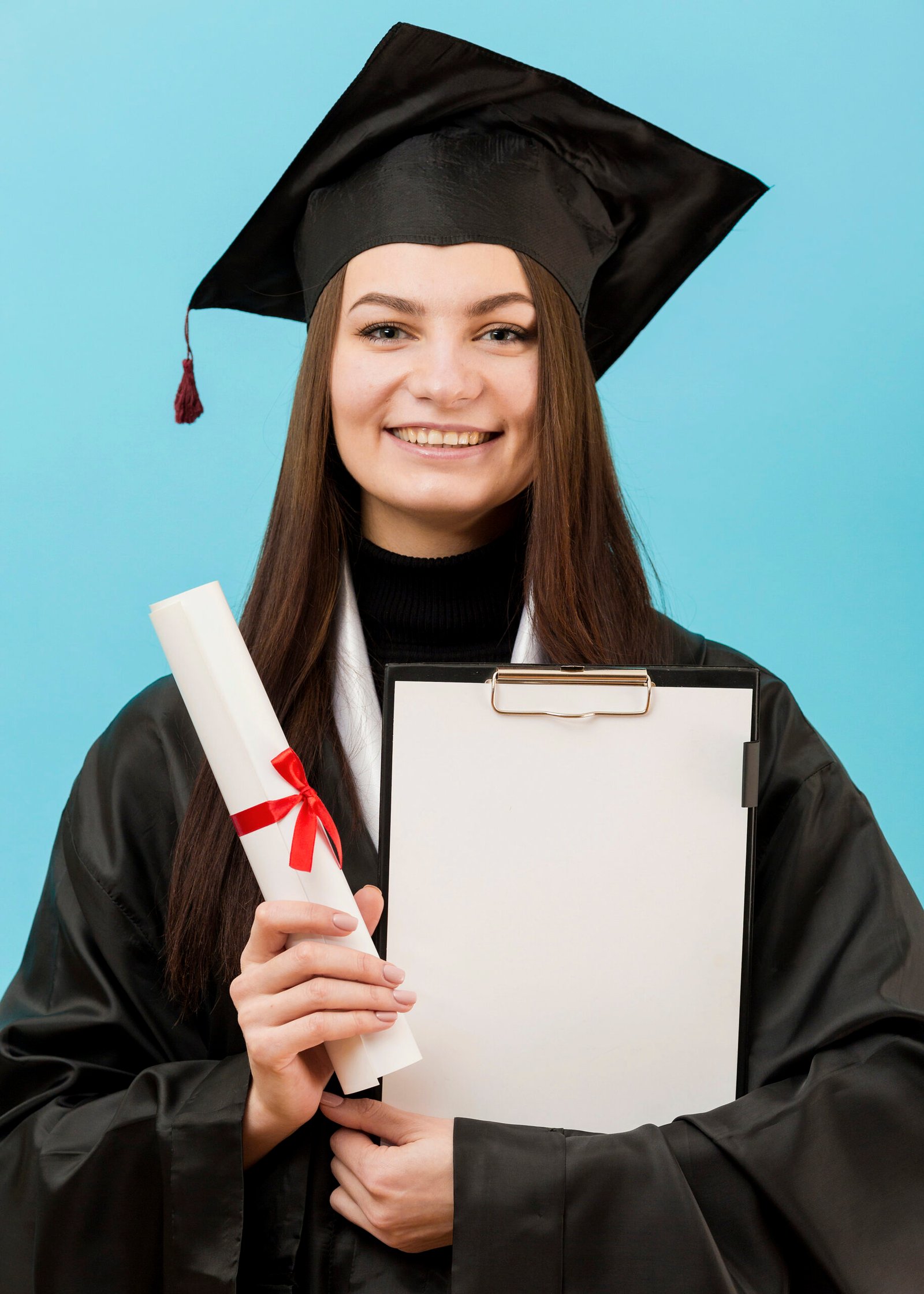 girl holding clipboard diploma